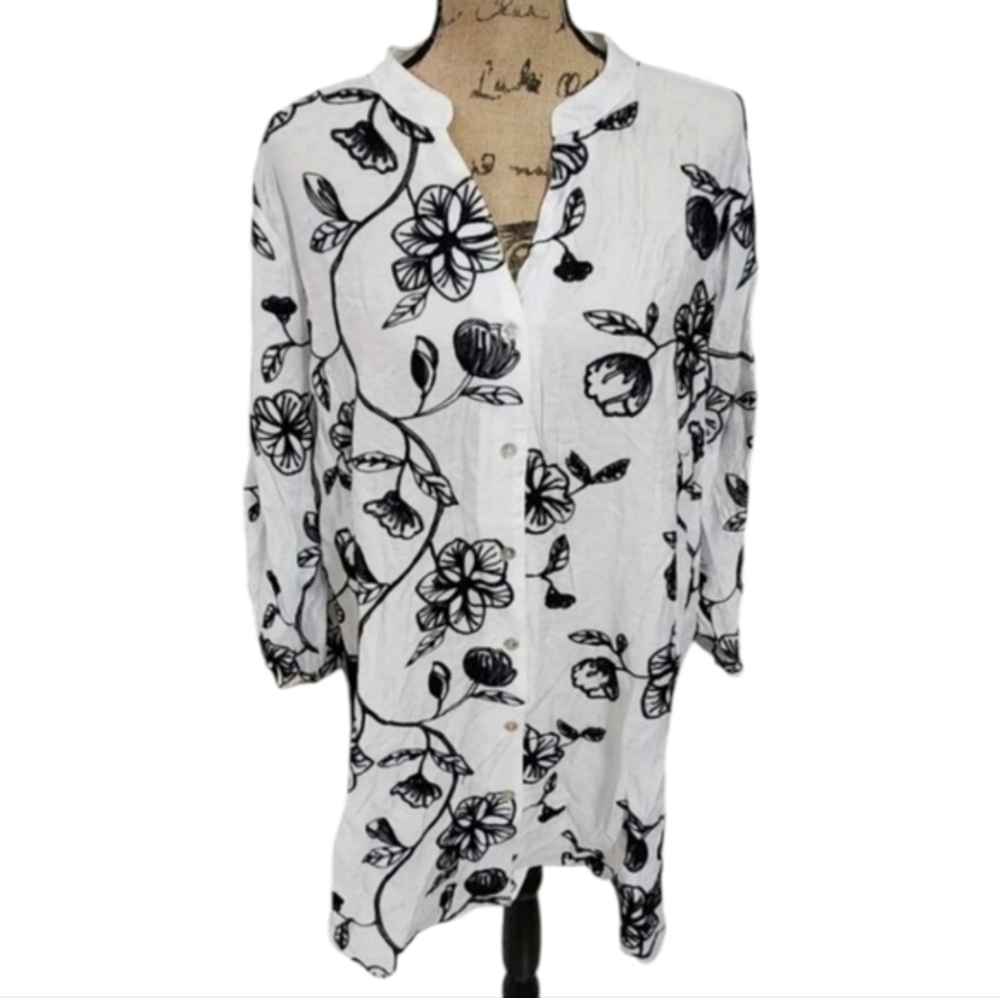 Anthropologie x Kindred embroidered black white blouse Tunic plus size 3X new - Picture 1 of 8